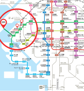 Mappa trasporti da alloggi a expo Osaka